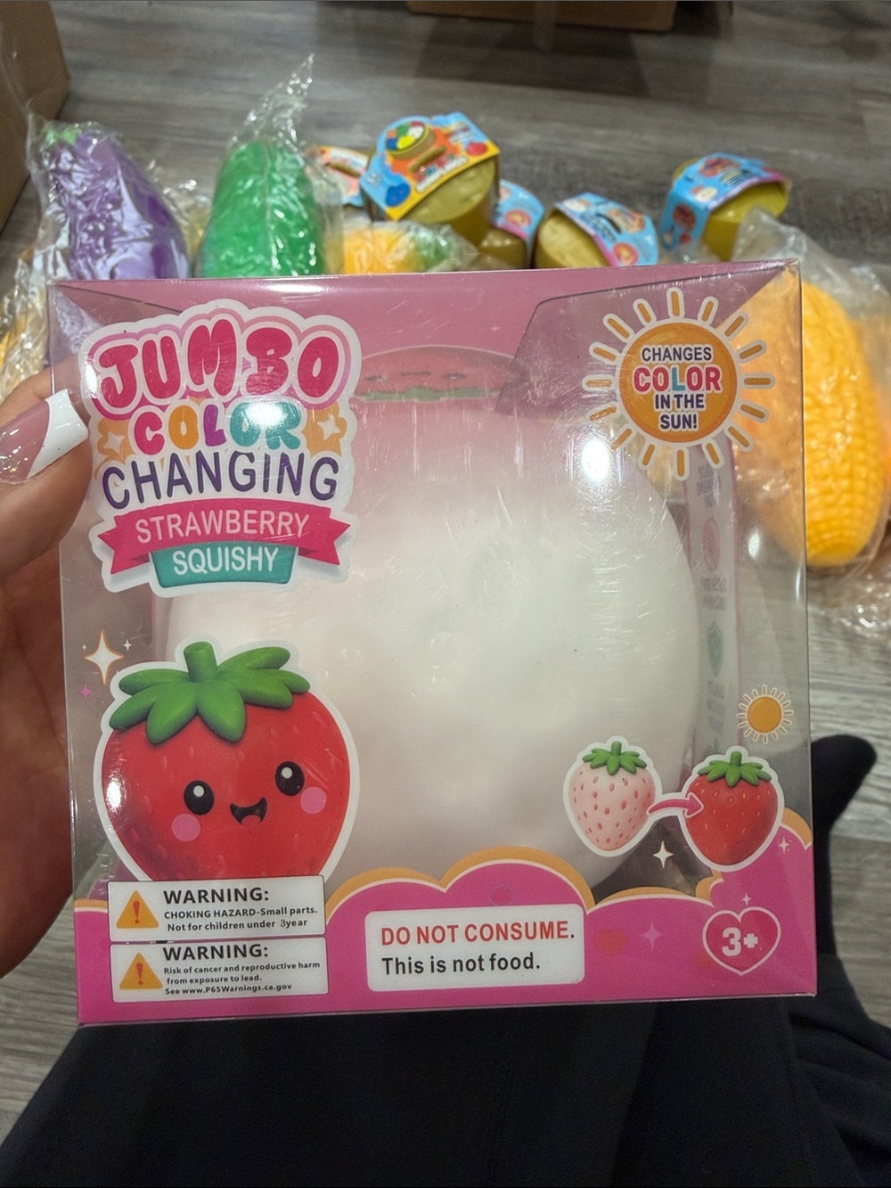 RARE Jumbo Color-Changing Strawberry Squishy Toy - White/Pink